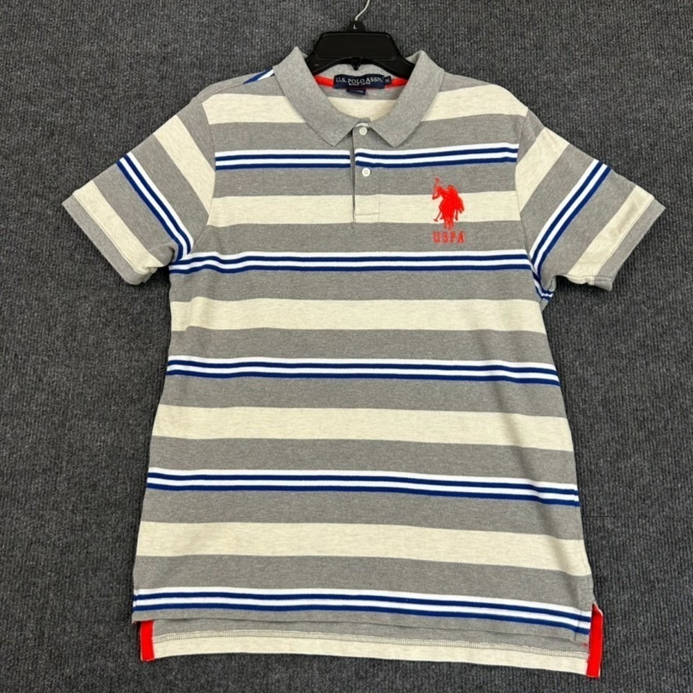 US Polo Assn Men's‎ Medium Polo Shirt SS Big Pony Big Stripe Rugby Preppy